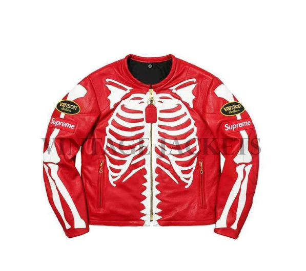 red skeleton leather jacket