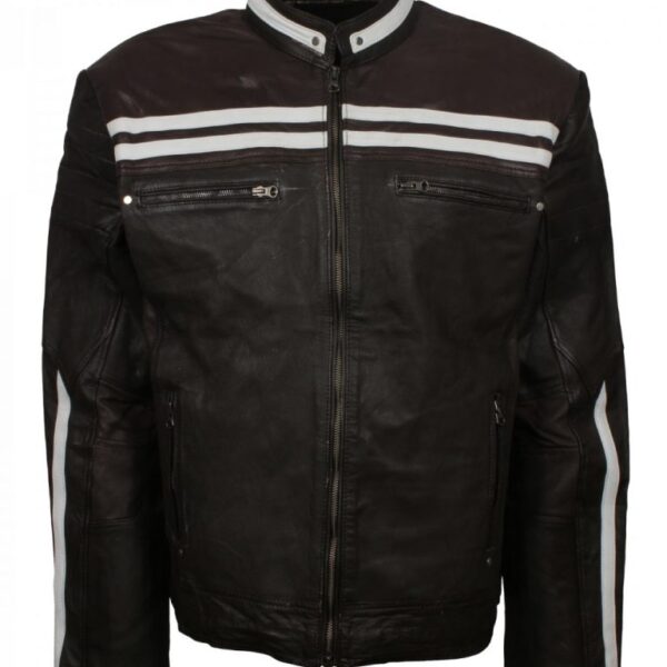 white stripe leather jacket