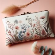 A compact, white women's clutch with some nature artwork on it.