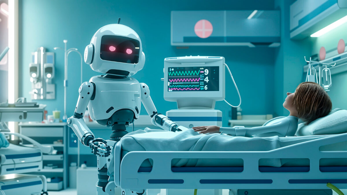 ai robot and lying patient on bed